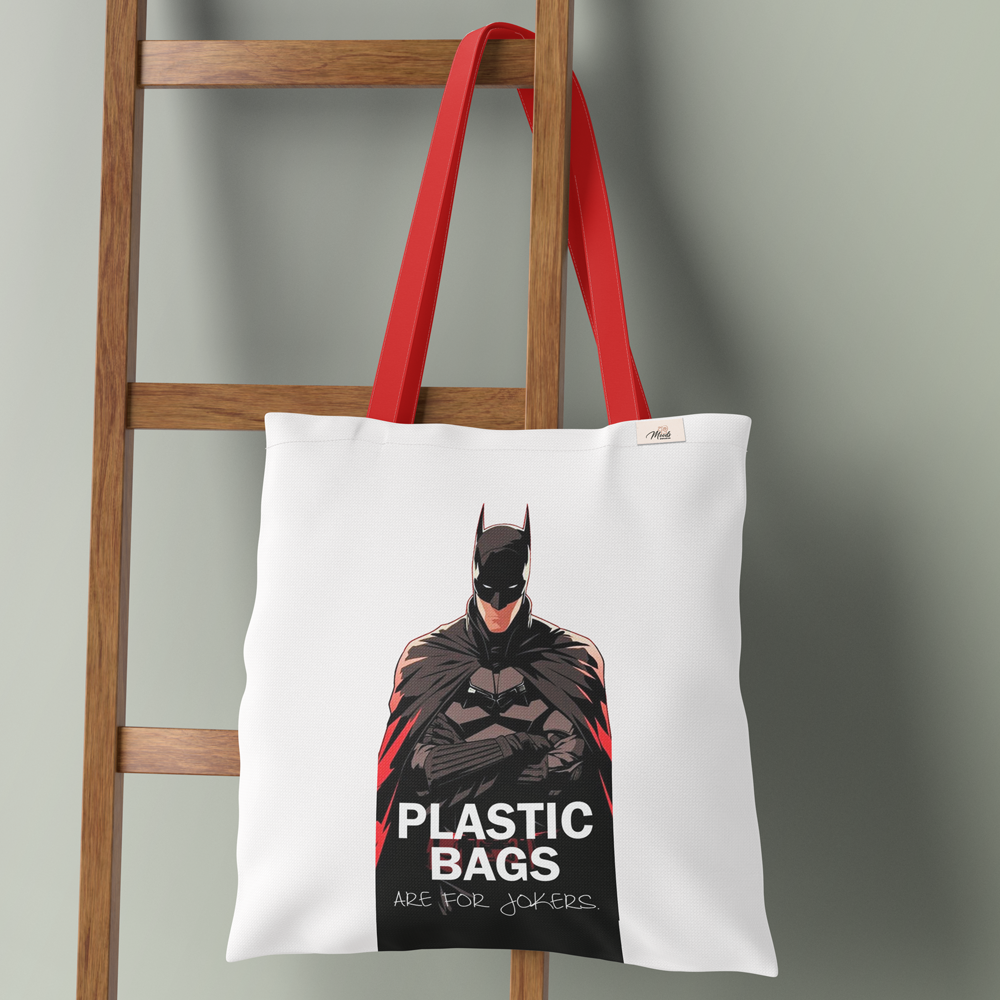 Cotton Tote Bag – “Plastic Bags Are for the Jokers” Batman Design