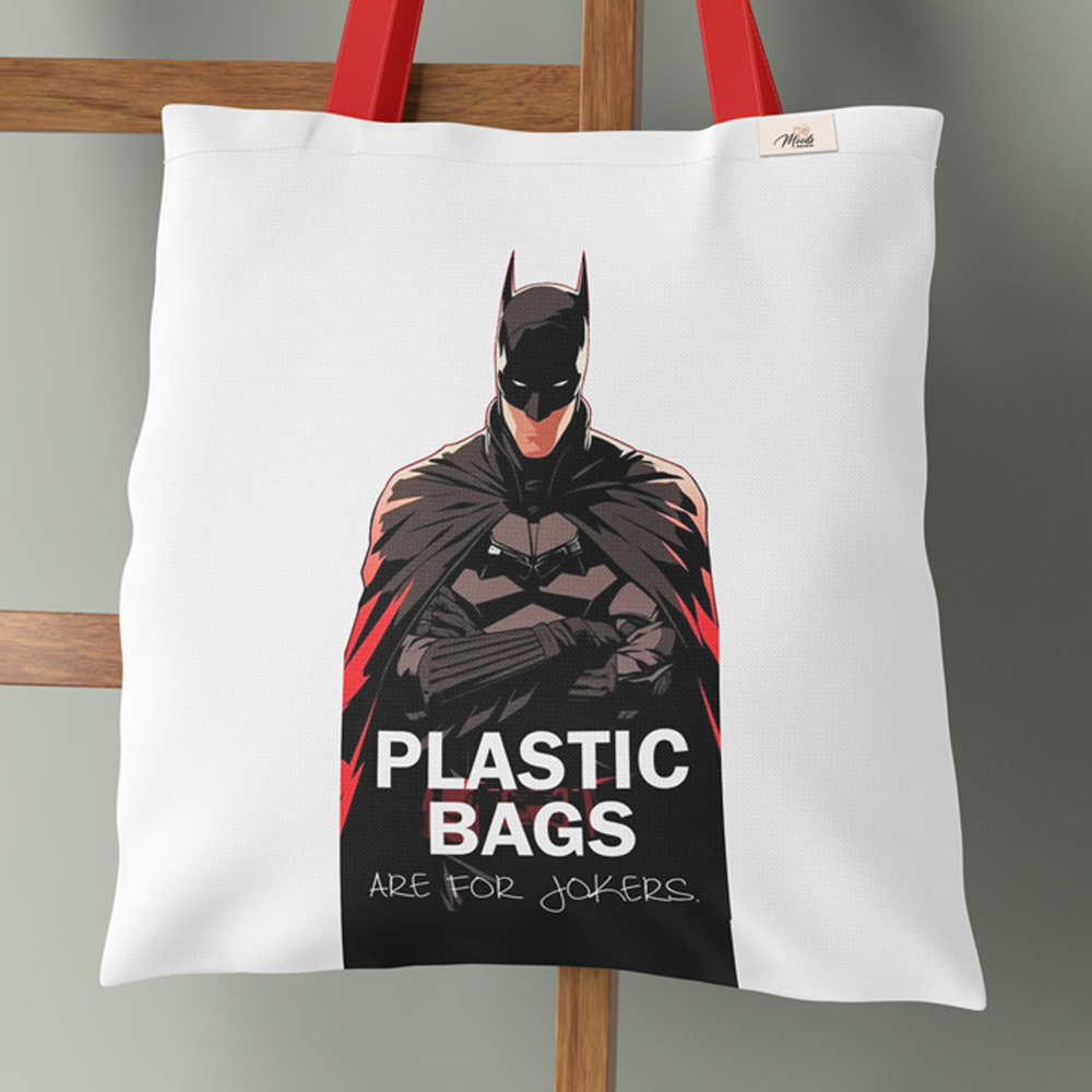 Cotton Tote Bag – “Plastic Bags Are for the Jokers” Batman Design